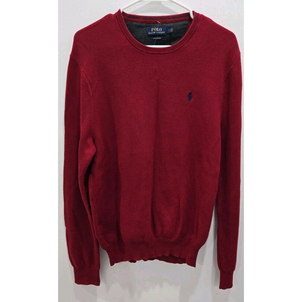 Polo Ralph Lauren - 100% Pima Cotton Knit Crew Pullover Sweater - Mens Sz L Red